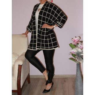 Kockás,zsebes,likrás kötött kardigán ! XL-3XL