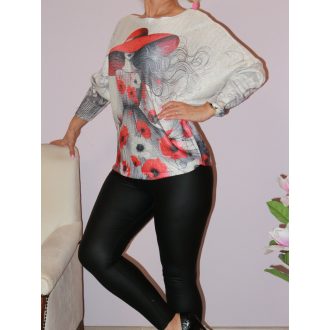   Kalapos női mintás,denevérujjas,aranyszálas,cérnakötött felső!  L-XXL