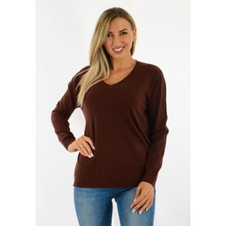 V kivágású,likrás kötött felső ! négerbarna  L-XXL