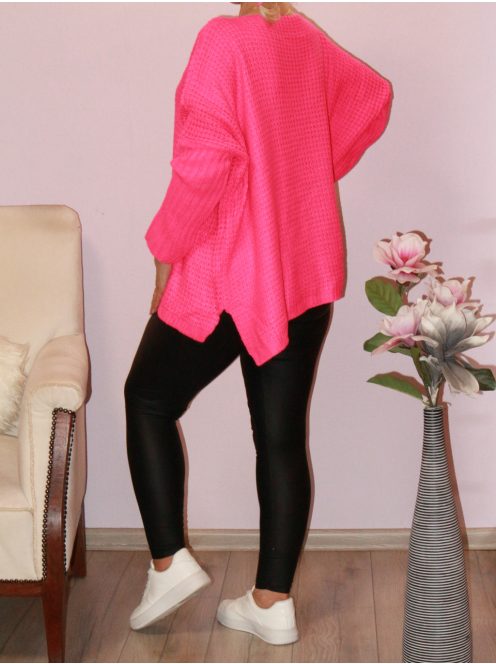 Egérkés,kötött,V nyakú felső! neonpink XL-3XL