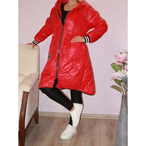 Steppelt,átmeneti ,cipzáras,zsebes,kapucnis kabát! piros XXL-3XL