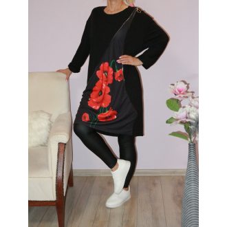 Pipacsos,cipzár díszítéses,zsebes tunika/ruha !  XL-XXL