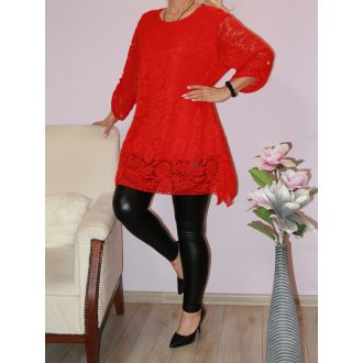 Csipkés,roll-up ujjú,A vonalú tunika! piros XL-2XL