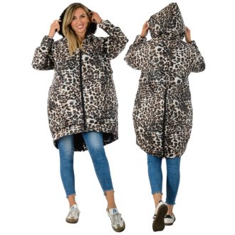   Leopárd mintás,steppelt,átmeneti ,cipzáras,zsebes,kapucnis kabát!  XL-XXL