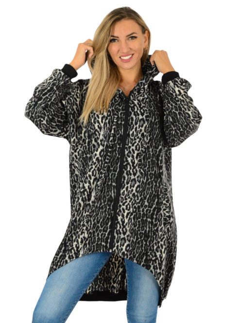 Leopárdos,zsebes,cipzáras,hátulja hosszabb kardigán!  XL-XXL