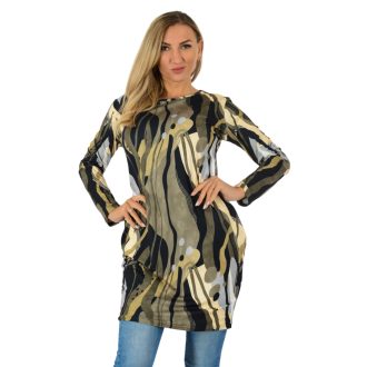 Mintás,denevérujjas,zsebes tunika/ruha!  khaki S/M,L-XXL