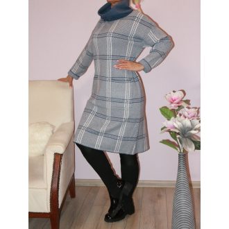Mintás,garbós,likrás kötött ruha! kék L-XXL