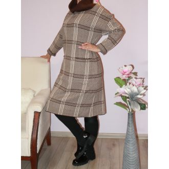 Mintás,garbós,likrás kötött ruha! négerbarna L-XXL