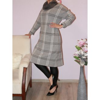 Mintás,garbós,likrás kötött ruha! szürke L-XXL