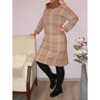   Mintás,garbós,likrás kötött ruha! tejeskávészín L-XXL