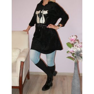 Cica páros,strasszos,kapucnis tunika! fekete L-XL