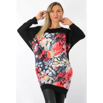   Mintás,denevérujjas,latex betétes,zsebes tunika! fekete-piros L-XXL