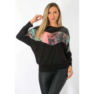  Mintás,passzés aljú,bőrbetétes,denevérujjas felső!   L-XXL