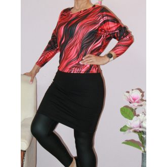 Mintás,denevérujjas tunika/ruha ! piros-fekete  L-XXL