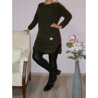 Kereknyakú,puhaanyagú,oldala felsliccelt tunika! khaki S-L