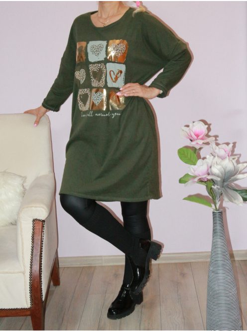 Arany szívecskés,puhaanyagú,zsebes tunika! khaki XL-XXL