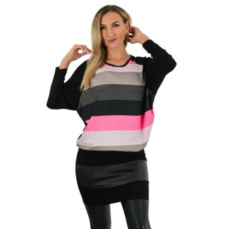   Csíkos,denevérujjas,latex betétes tunika! fekete-pink L-XL