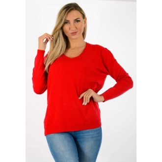 V kivágású,likrás kötött felső ! piros L-XXL