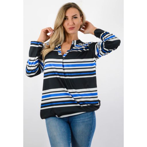 Csíkos, ingfazonú ,gumis aljú felső! kék L-XXL