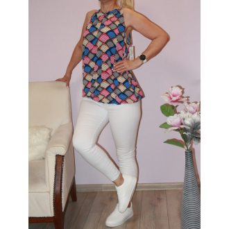   Mintás,nyaknál kötős,gumis aljú felső! pink-kék  L-XXL