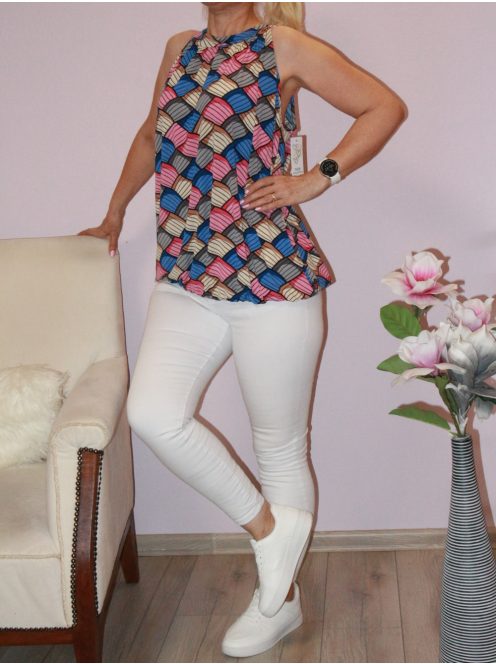 Mintás,nyaknál kötős,gumis aljú felső! pink-kék  L-XXL
