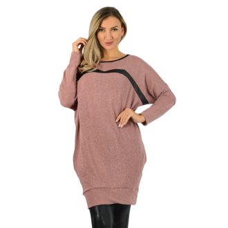   Csillámos,denevérujjas,bőr betétes,zsebes tunika! mályva L-XL