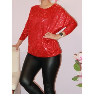 Mintás lenge,gumis aljú felső ! piros L-XXL