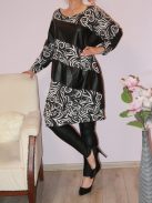 Mintás,denevérujjas,bőr betétes tunika! fekete-fehér 3XL-4XL