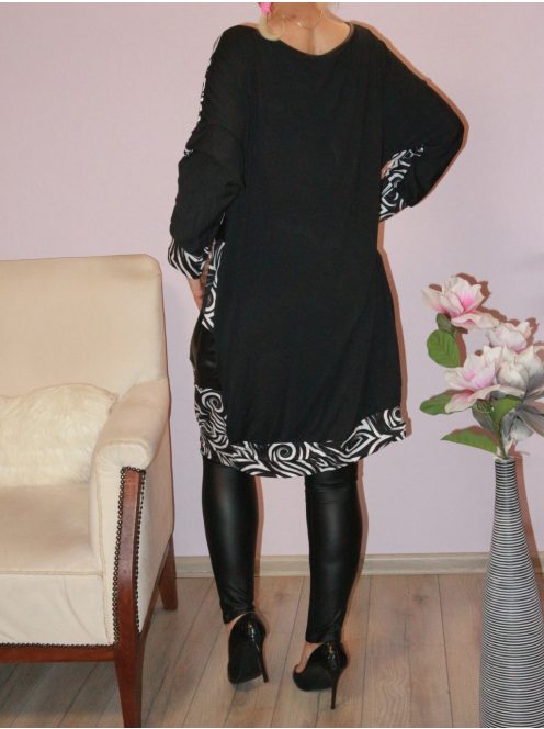 Mintás,denevérujjas,bőr betétes tunika! fekete-fehér 3XL-4XL