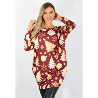 Fenyőfa mintás,aszimmetrikus, lenge tunika! bordó  L-XXL