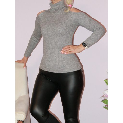 Válla nyitott,csillámos,garbós felső! szürke  S-M