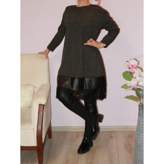   Görögmintás,A vonalú,csillámos,csipkés aljú,bőrbetétes tunika/ruha!  L-XL