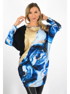   Márvány mintás,denevérujjas,latex betétes tunika! királykék  L-XL