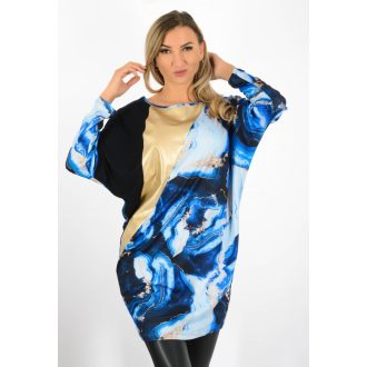   Márvány mintás,denevérujjas,latex betétes tunika! királykék  L-XL
