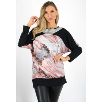   Márvány mintás,passzés aljú,bőrbetétes,denevérujjas felső! mályva L-XXL