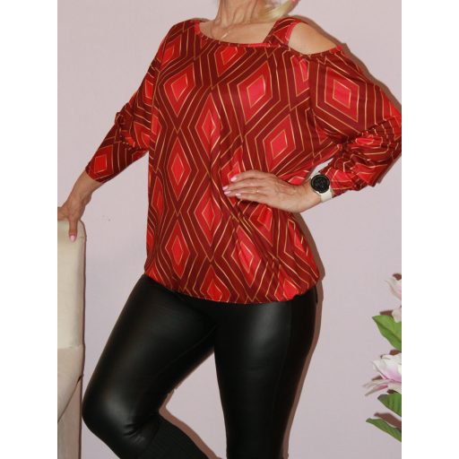 Rombusz mintás,nyitott vállú,gumis aljú felső!  L-XXL