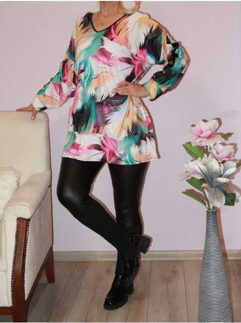 Toll mintás,V nyakú,bőrbetétes felső!  2XL-3XL