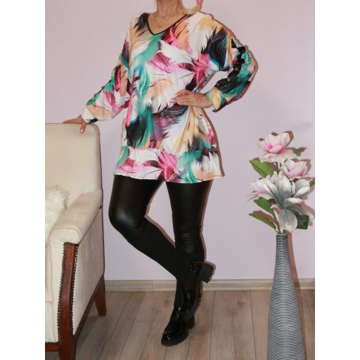 Toll mintás,V nyakú,bőrbetétes felső!  2XL-3XL