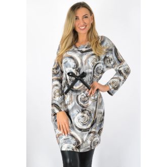   Mintás,derekán kötős,zsebes tunika/ruha! szürke-arany L-XXL
