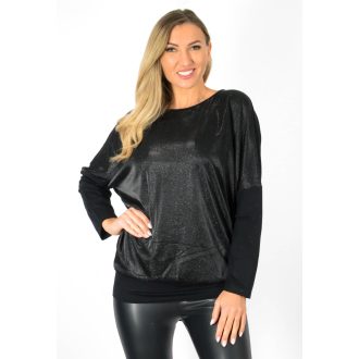 Csillámos,denevérujjas ,passzés aljú felső! fekete L-XL
