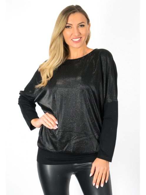 Csillámos,denevérujjas ,passzés aljú felső! fekete L-XL