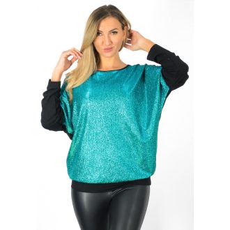 Csillámos,denevérujjas ,passzés aljú felső! zöld  L-XL