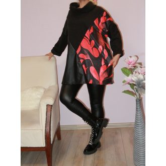   Mintás,puhaanyagú,kámzsanyakú,bőrbetétes tunika! piros XL-3XL