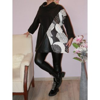   Mintás,puhaanyagú,kámzsanyakú,bőrbetétes tunika! fekete-fehér XL-3XL