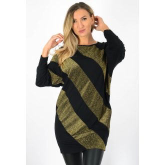   Csillámos lurexbetétes,denevérujjas tunika ! arany-fekete L-XL