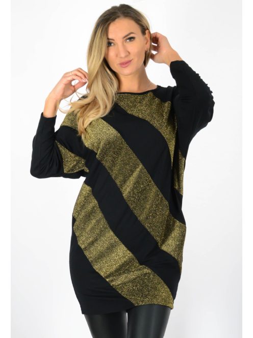 Csillámos lurexbetétes,denevérujjas tunika ! arany-fekete L-XL