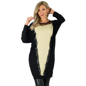   Csillámos,denevérujjas,tüll-bőrbetétes tunika! arany-fekete L-XXL