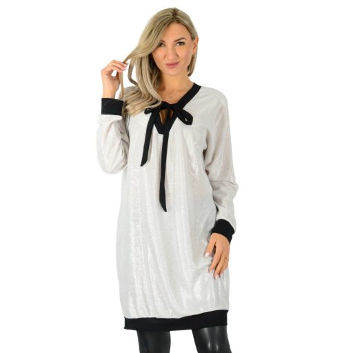 Csillogós,V nyakú,kétféleképpen hordható,denevérujjas tunika! ekrü L-XXL