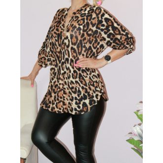 Leopárd mintás,roll-up ujjú ingfazonú felső ! L-XXL