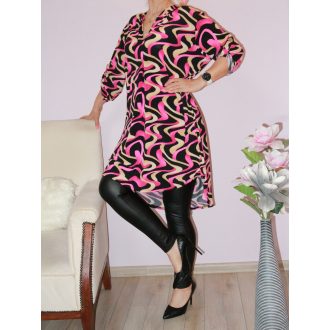   Hullám mintás hátulja hosszabb ingtunika! pink-bézs-fekete  XL-3XL